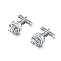 Shiny Round Cut Cubic Zirconia CZ Crystal Elegant CuffLinks for Men in Silver or Gold Plated