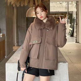 Women's Trench Coats Fur Collar Women Winter Jacket Solid Korean Style Ladies Casual Parkas Wool Liner Long Sleeve Thick Warm For Female