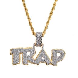 Pendant Necklaces Ice Out Chain Necklace Trap Design Letter Pendant Personality Trend Fashion Hip Hop Necklace 230522