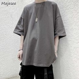 Men's T-Shirts Tshirts Men Baggy Daily Sideslit Short Sleeve Summer Korean Style Trendy Loose Casual Allmatch Fashion Solid Colors Harajuku Z0522