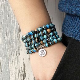 Bracelets Solar System Stripe Stone Wrap Around Yoga Bracelet Men 108 Beads Mala Malachite OM Bracelet