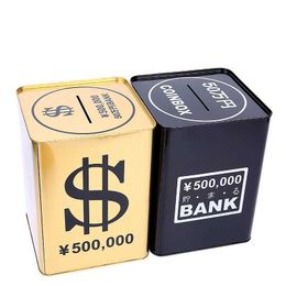 Decorative Objects Figurines Creative Money Boxes Piggy Bank Metal Gold Coin Box Large Adults Cash Box Square Piggy Bank for Paper Money Gift 365 Days FP060 G230523