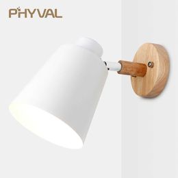 Wall Lamps wooden wall lights bedside wall lamp wall sconce modern wall light for bedroom Nordic macaroon 6 color steering head E27 85-285V G230523