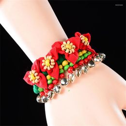 Bangle National Ethnic Style Multicolor Flower Beaded Charm Handmade Fabric Bell Bracelet For Women Friendship Jewellery Gift