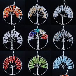 Pendant Necklaces Natural Chips Stone Necklace Pendum Tree Of Life Round Reiki Wicca Witch Amet Fashion Jewelry For Women Bn327 Drop Dhibo