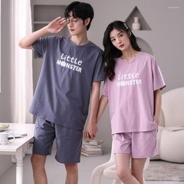 Men's Sleepwear 2023 Men Summer Short Pyjamas Set Couples Cotton Women Pijamas Suit Sleep Top & Shorts Home Clothing Lover Muj