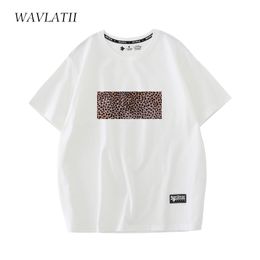 Women's T-Shirt WAVLATII Women Leopard Printed T Shirts Female White Fashion Streetwear 100% Cotton Black Tees Tops for Summer WT2209 230522