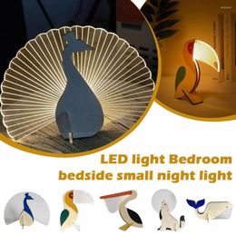 Night Lights Animals LED Light Wood Acrylic Table Decorate For Children Baby Kids Bedside Lamp Pelican Whale Toucan Home Decor