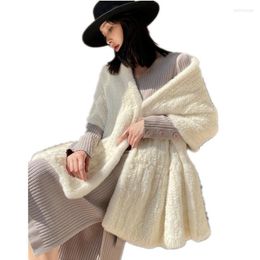Scarves Long Wide Winter Real Scarf Warm Knitted Women Wraps White Cape Shawl Fashion Neck Warmer