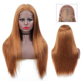 4x4 Lace Closure Wig Coloured 30 27 Brown Front Human Hair Wigs Non-Remy 150% Malaysian Straight Pre Plucked