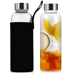 Vases 2 Pcs Refillable Leak Proof Portable Transparent Glass Bottles With Bottle Sleeves Water