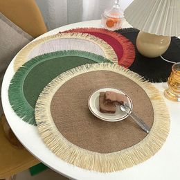 Table Mats 38cm Round Anti-slip Kitchen Placemat Nordic Style Weave Pad Home Creative Cotton Braid Handmade Macrame Cup