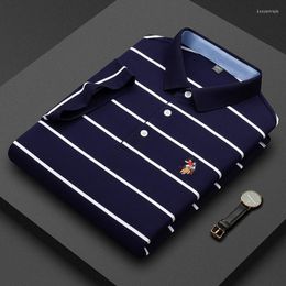 Men's Polos Top Grade 73% Cotton Brand Designer Summer Polo Shirt Men Short Sleeve Plain Stripped Casual Tops Fashions Clothes