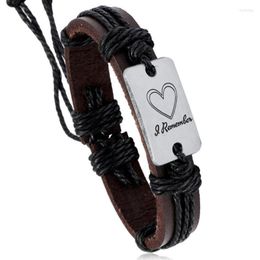 Charm Bracelets Fashion Vintage Love Heart Genuine Leather Bracelet Handmade I Remember Lovers Wrap Bangle Wristbands Retro Casual Jewelry