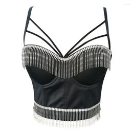 Women's Tanks Summer Sexy Rhinestone Tassel Female Corset Nightclub Party Short Women Camis Cropped In Bra Crop Top Push Up Breast Cup