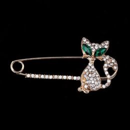 Pins Brooches Women's Fashion Chest Animal Cat Chest Green Eyes Crystal Cat Chest Pin Jewelry Rhinestone Bridal Wedding Gift Luxury G220523