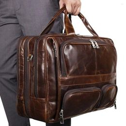 Duffel Bags Business Top Layer Cowhide Travel Bag Waterproof Handbag Genuine Leather Shoulder Crossbody Pack 17.3 Laptop PC Storage Luggage