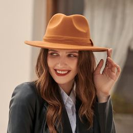 Stingy Brim Hats Fedora Hat For Women And Men Woolen Cloth Felt Wide Cap Vintage Handsome Jazz Couple Winter Panama