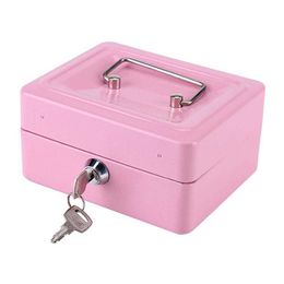 Decorative Objects Figurines Pink Safe Money Box Cash Coin Register Insert Tray Cashier Drawer Storage Mini Portable Steel Lockable Cash Safe Security Box G230523