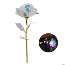 Party Favour 24K Gold Foil Rose Flower Led Luminous Everlasting Mother Valentines Day Gift Drop Delivery Home Garden Festive Supplies Dhrot