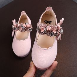 Tênis meninas sapatos de couro outono moda flor crianças princesa saltos planos floral menina tamanho 2231 skq001 230522