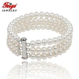 Bangle Classic Multilayer White Natural Freshwater Pearl Bracelets for Women's Party Gifts Fine Jewelry Wholesale FEIGE