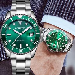 Wristwatches OCHSTIN Men Watch Automatic Mechanical Sport Military Army Male Clock Top Green Dial Steel Man Wristwatch Gift 612