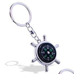 Keychains Lanyards Creative Ship Rudder Compass Keychain Car Pendant Outdoor Cam Tools Key Chain Keyring Drop Delivery Fashion Acce Dhi4C