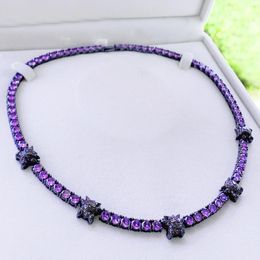 Necklaces Iced Out Bling Cubic Zirconia Tennis Chain Full Paved Purple Cz Ghost Charm Black Gold Color Classic Cool Hip Hop Men Jewelry