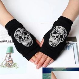 Fingerless Gloves New Thin Rhinestone Skl Men And Women Exposed Half Finger Student Autumn Winter Writing Touch Sn Drop Deli Dhgarden Dhvle