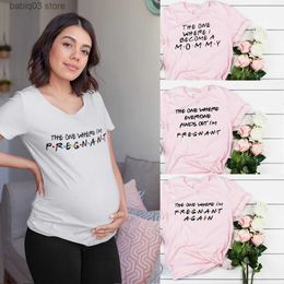 Maternity Tops Tees The One Where I'm Pregnant Shirt Baby Announcement T-shirt for Pregnancy Shirt Clothing Plus-Size Short Sleeve Pregnant Women T230523