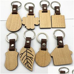 Keychains Lanyards 10 Styles Beech Keychain Personalised Wooden Leather Bag Decoration Diy Key Chain Thanksgiving Gift Drop Delive Dhw7F