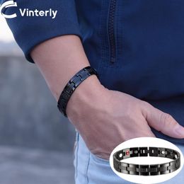 Bracelets Titanium Magnetic Bracelet Mens Black 21.5cm Antiallergy Chain Link Bracelet Benefits Wristband Magnetic Therapy Bracelet Homme