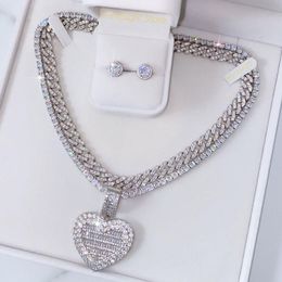 Necklaces Can Be Opened Heartshaped Photo Pendant Necklace Silver Color Iced 5MM Tennis Chain Cubic Zirconia Fashion Women Men Jewelry