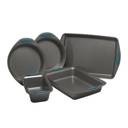 Rachael Ray 5-Piece Yum-o Nonstick Bakeware Baking Pans Set, Grey and Marine Blue