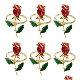 Napkin Rings Metal Drop Oil Rose Flower Ring Valentines Day Restaurant Table Decoration Buckle Delivery Home Garden Kitchen Dining B Dhgxa