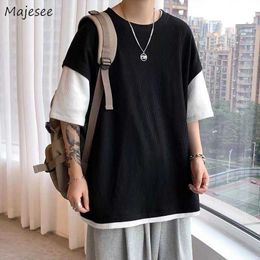 Men's T-Shirts Tshirts Men Summer Loose Chic Tops Halfsleeve Male Clothing Patchwork Streetwear Teens Young Fashion Daily Allmatch Z0522