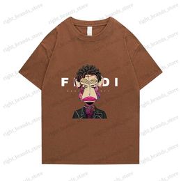 Men's T-Shirts 2023 Summer 100%Cotton T Shirt for Men Luxury Brand Streetwear Graphics Print Hip Hop Cartoon Monkey Y2k Tops Man Clothing T230523