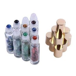 Packing Bottles Natural Semiprecious Stones Essential Oil Gemstone Roller Ball Clear Glass Healing Crystal Chips 10 Colours Dhs Drop Dhbpw