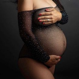 Maternity Dresses Shine Sexy Lace Dresses Maternity Photography Props Black Grid Gown Pregnant Women Clothes Pregnancy Photo Shoot Studio Accessor T230523