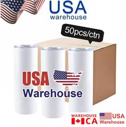 CA USA Warehouse 20Oz Sublimation Tumblers Stainless Steel Double Wall Insulated Coffee Mug White Straight Blank Stocked G0523