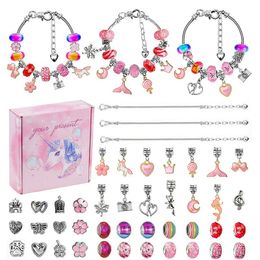 Bracelets 44 Pcs hotselling cartoon women. Children's Bracelet DIY Handmade Jewellery Mermaid Unicorn Gift Box Set Festive Birthday Gift