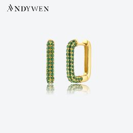 Huggie ANDYWEN 925 Sterling Silver Green Zircon Piercing Luxury Hoops Earring Luxury Women Rock Punk Clips Rock Punk Pendiente Jewels