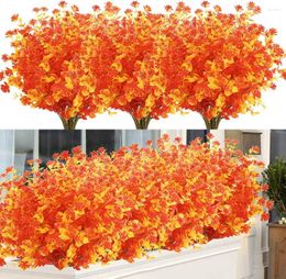 Decorative Flowers 6 Bundles Artificial Fall Autumn Plants Indoor Outdoor Greenery For Thanksgiving Christmas Wedding Party (Gold Yellow)