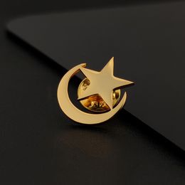 Islam Star Moon Symbol Brooch for Mens Shirt Clasp Lapel Pins Stainless Steel Badge Vintage Faith Amulet Hewelry Wedding Gifts