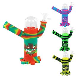 Colorful Silicone Bong Pipes Kit Bubbler Tree Monster Shape Herb Tobacco Glass Funnel Bowl Spoon Waterpipe Portable Nails Tip Straw Hookah Smoking Cigarette Holder