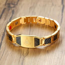 Bangle Vinterly Magnetic Bracelet Men Stainless Steel Health Energy Hologram Bracelets Goldcolor Carbon Fibre ID Bracelet Male Jewellery