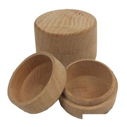 Jewelry Boxes Beech Round Ring Box Earring Necklace Packaging Storage Portable Drop Delivery Display Dh1Ix