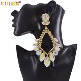 Knot CuiEr 13.5cm Big Diamond Gem Pendant Earrings for Women Glass Crystal Jewellery for Wedding Fashion Huge size stage show TV