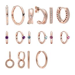Huggie Blush Pink 14K Rose Gold Hoop Earrings For Women Crystals Zircon Stones Hearts Solitaire Huggie Snake Chain Pattern Fine Jewelry